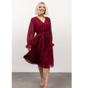 Baltic Born NWOT Lg. Paisley Dot Midi Dress (Burgundy)